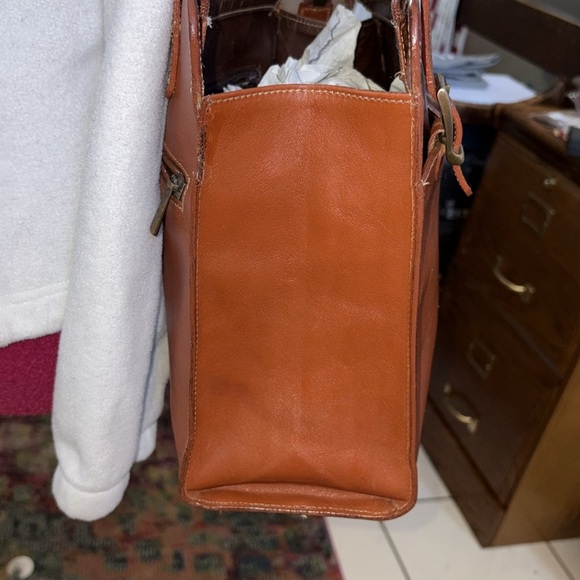Laura Leigh Ltd Leather book bag shoulder bag  thick smooth leather brown Vintag - Picture 7 of 17